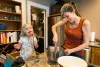 Three-year-old Dylyn helps her mom make cookies.