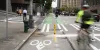 A protected bike lane on Second Ave. in downtown Seattle.