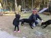 Zach Nutting and his daughter play with their two dogs in the yard of their current home, just down the road from the lot