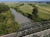 Aerial view of bridge over the Nooksack River in Washington, on August 7, 2019.