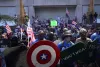 Dueling demonstrations gather in downtown Portland, Ore., Saturday, Aug. 22, 2020. Groups like Proud Boys and Patriot Prayer